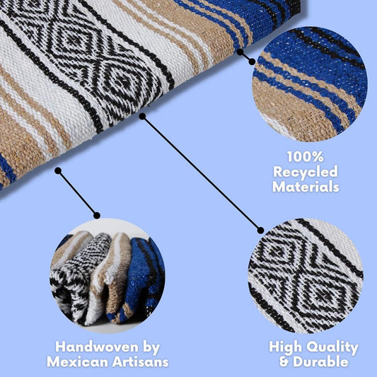 El Paso Designs Mexican Yoga Blanket – Colorful Falsa Serape Throw for Yoga, Beach, Picnic, Saddle, or Home Décor – Soft Woven Boho Blanket (Pink and Blue)