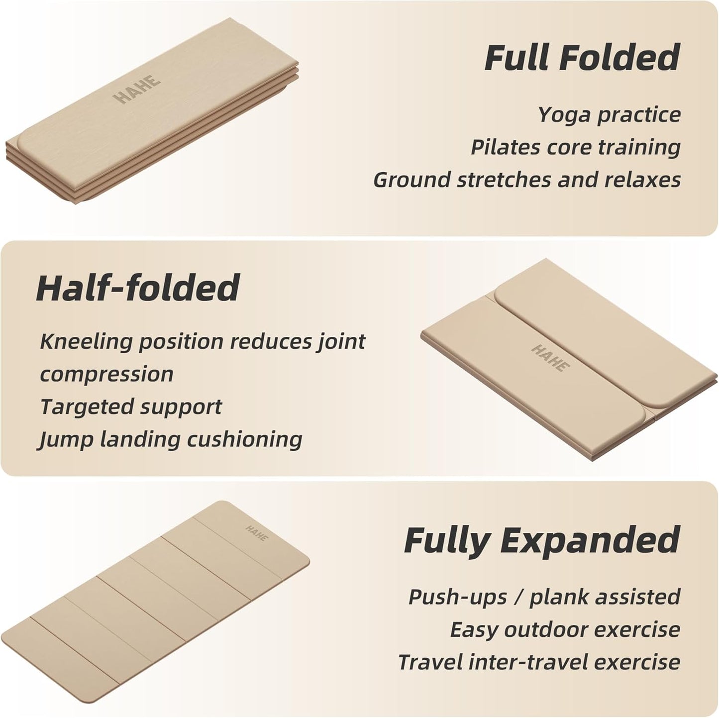 Foldable Yoga Mat,74"Lx32"Wx1/3"Thick,Folding Exercise Mat,Non-slip Wide Pilates Mats for Home Workout/Travel, Portable Yoga Mat Thick for Yoga/Pilates/Camping/Floor Exercises