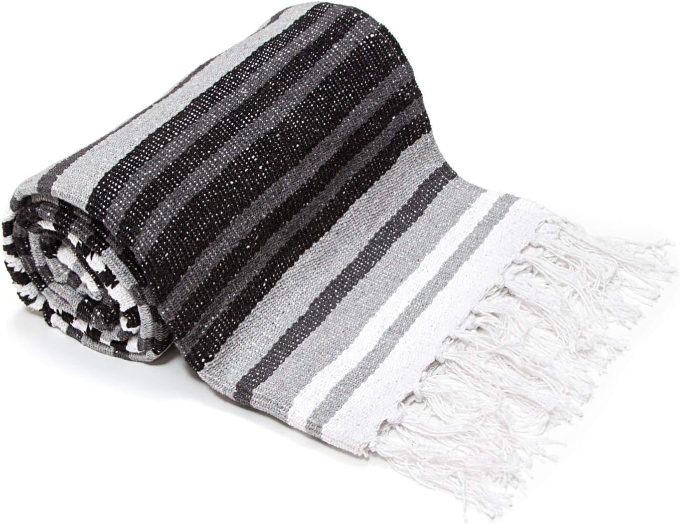 Americanflat 50x70 Authentic Mexican Throw Blanket - Falsa Blanket - Soft Cotton Throw Blankets for Indoor or Outdoor - Use for Yoga, Meditation, or Beach - Grey Stripes
