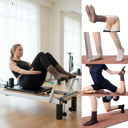 COOLMATE Pilates Socks with Grips for Women, Yoga Socks, Crew Non Slip Women for Barre, Pilates Gifts for Women - Colors B