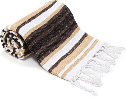 Americanflat 50x70 Authentic Mexican Throw Blanket - Falsa Blanket - Soft Cotton Throw Blankets for Indoor or Outdoor - Use for Yoga, Meditation, or Beach - Grey Stripes