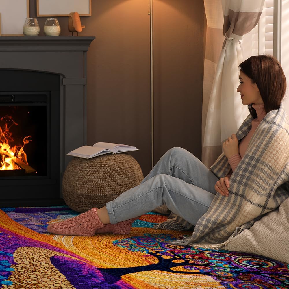 Tree of Life Area Rug – Bohemian Mandala Carpet for Living Room, Bedroom, Meditation Space, Yoga, Spiritual Home Décor – Large Soft Floor Mat for Indoor Decoration (TOL08)