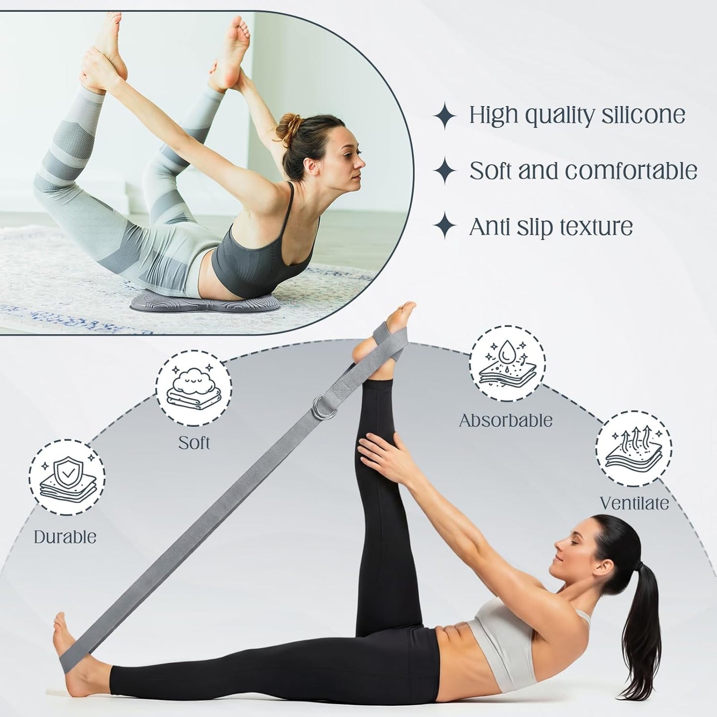 Yoga Blocks 2 Pack for Wrist Relief Yoga Blocks Wrist Support Set with Knee Pads and Strap Improve Comfort and Grip, Nonslip EVA Foam Pilates Exercise Balance Stretching Accessories Meditation