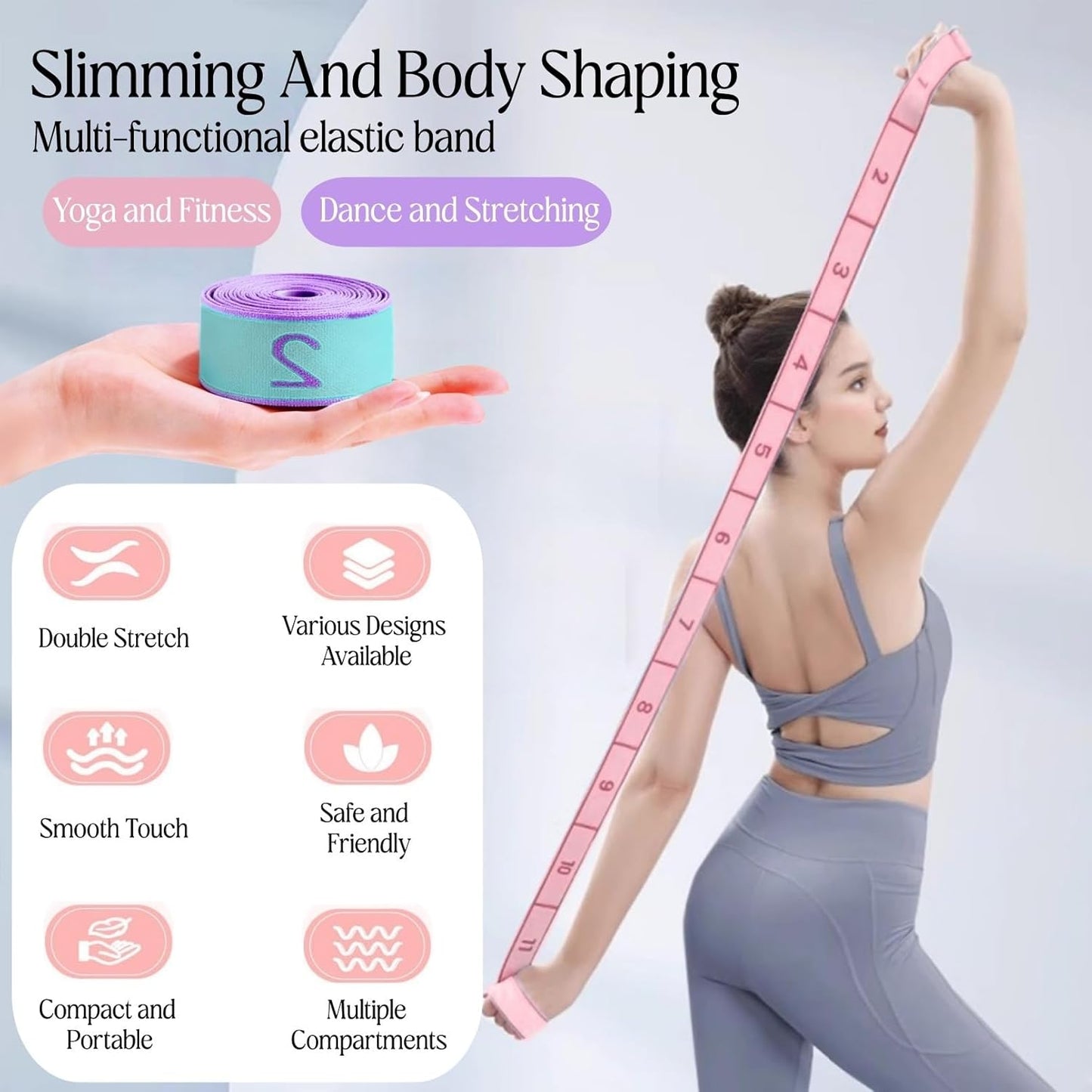 Multi-Loop Stretch Band - Yoga, Pilates, Ballet, and Physical Therapy Stretching Strap for Flexibility, Leg Stretching, and Exercise - Durable Stretching Equipment