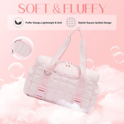 Small Gym Bag for Women, Puffy Sports Duffel Bag with Yoga Mat Holder, Gym Tote Bag with Wet Pocket & Coin Wallet, Carry on Bag for Workout Dance Pilates Ballet Swimming Travel