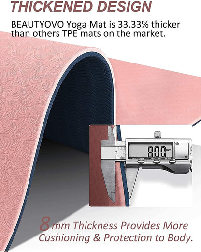 BEAUTYOVO Yoga Mat with Strap, 1/3 Inch Extra Thick Yoga Mat Double-sided Non Slip, Professional TPE Yoga Mats for Women Men, Workout Mat for Yoga, Pilates and Floor Exercises