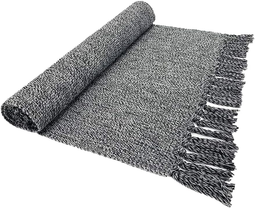 Cotton Bathroom Rug Reversible Laundry Room Rag Rug. Hand Woven Yoga mat Entryway Runner Kitchen Bathroom Bedroom Dorm (23"x80", Silver)