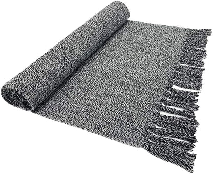 Cotton Bathroom Rug Reversible Laundry Room Rag Rug. Hand Woven Yoga mat Entryway Runner Kitchen Bathroom Bedroom Dorm (23"x80", Silver)