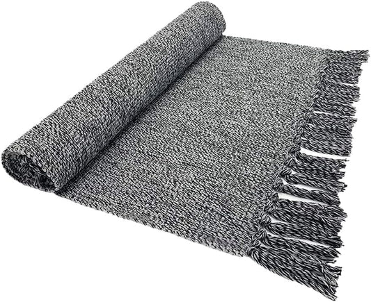 Cotton Bathroom Rug Reversible Laundry Room Rag Rug. Hand Woven Yoga mat Entryway Runner Kitchen Bathroom Bedroom Dorm (23"x80", Silver)