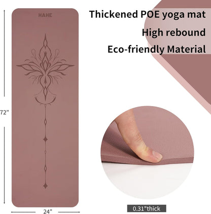 HAHE Yoga Mat Thick (8MM,1/3"), Eco-Friendly POE Non Slip Yoga Mat, High Rebound & Shock Absorption, Anti-Tear & Sweat-Resistant for Yoga, Fitness, Home, Workouts, Large Pilates Mats 72"x24" with Carrying Strap (Dark Pink)