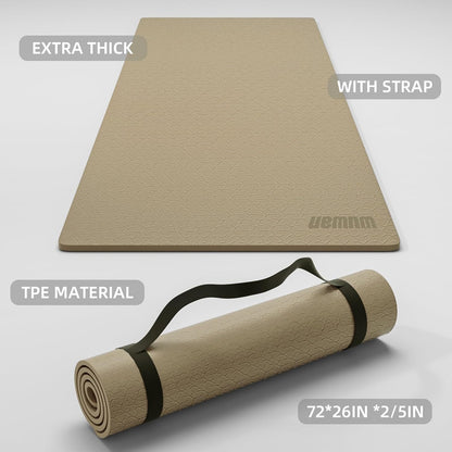 10 mm Yoga Mat 72"x26" TPE Non-Slip Exercise Mat 0.4" Thick, Easy-to-Carry Fitness Mat for Yoga, Pilates & Workout, Professional Mat, Made with Recyclable Material, Durable, Easy to Clean