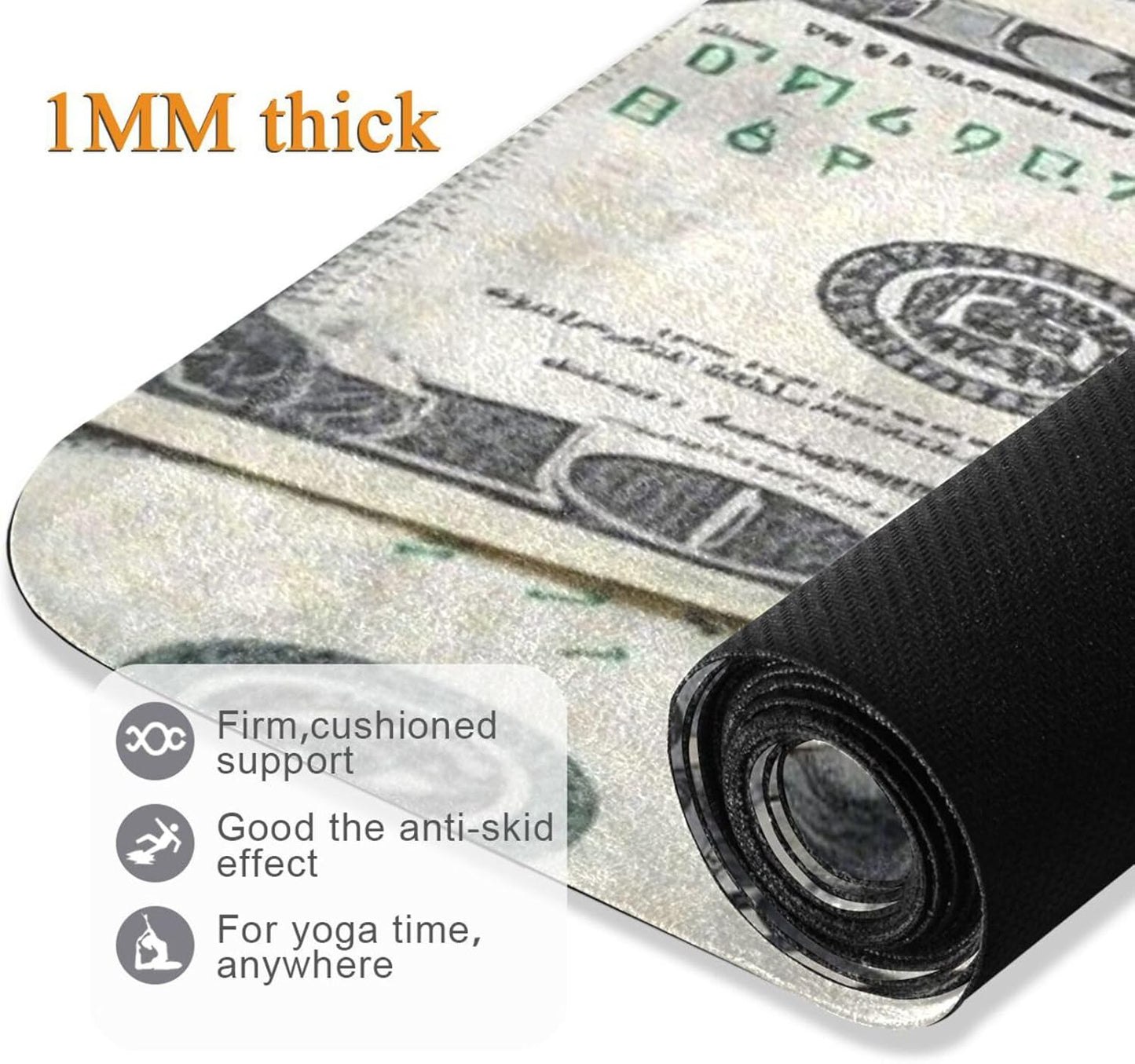 Dollar Cash Rich printed foldable yoga mat for travel For hot yoga, natural rubber non slip, with yoga mat storage tapete para ejercicio 71x26 inches