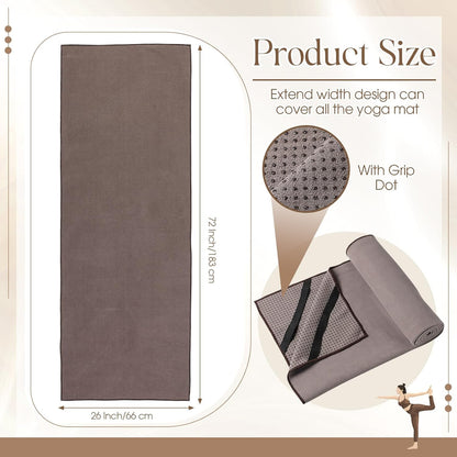 Hahafelt 3 Pack Hot Yoga Mat Towel Non Slip Microfiber Pilates Towel with Grip Dots & Elastic Straps, 72" x 26" Absorbent Sweat Anti-Slip Hot Yoga Gym Mat for Fitness Workout(Beige Dark Gray Coffee)