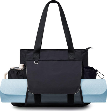 WLLWOO Gym Tote Bag Thick Yoga Mat Bag with Breathable Mesh Holder Carryall Waterproof Wet Pocket For Pilates Travel Beach Workout Women