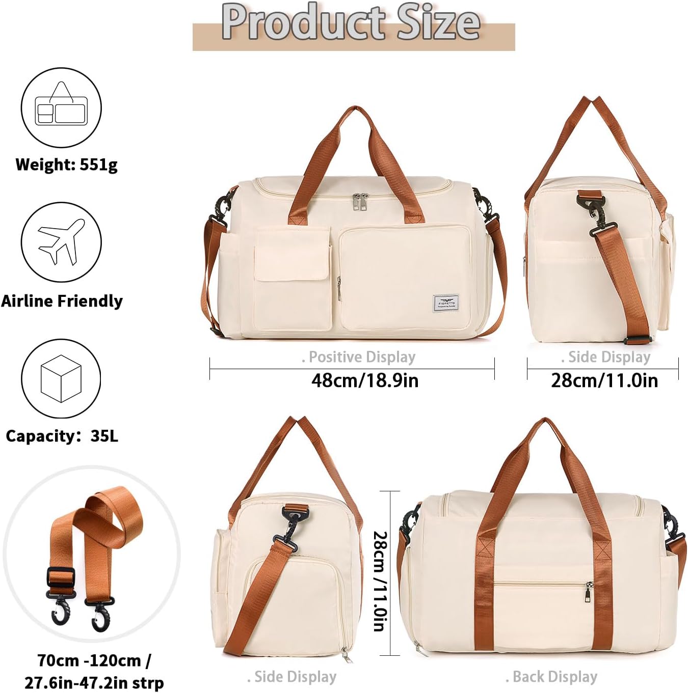 FIORETTO Women's Gym Duffle Bag with Shoes Compartment, 30L Capacity, Ideal for Travel, Gym, Sports, Duffel, Weekender