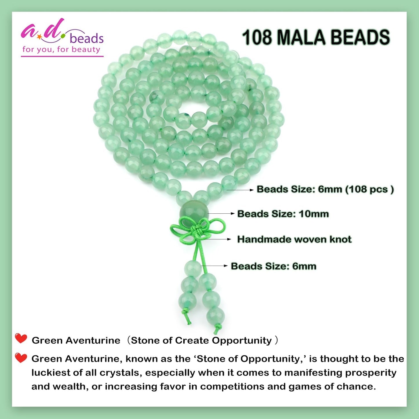 AD Beads 6mm 8mm 108 Prayer Mala Jasper Elastic Bracelet - Handmade Yoga Meditation Healing Power Energy Gifts for Unisex Adult.