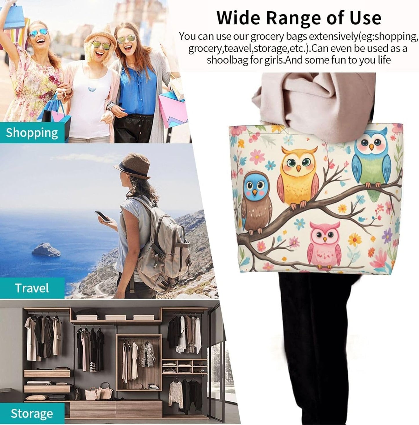 Tote Shoulder Bag Large Durable Reusable Eco-friendly Handbag Lightweight Stylish for Daily Use-19.7x15.7x5.9 Inch - Colors A