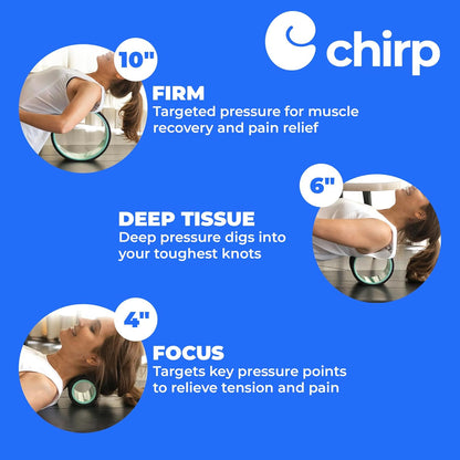 Chirp Wheel Foam Roller – Targeted Back & Neck Relief, Lumbar Spine Stretcher, Spinal Decompression Back Stretcher, Massage Roller with Density Foam for Physical Therapy, Supports 500lbs, 4-Pack Black