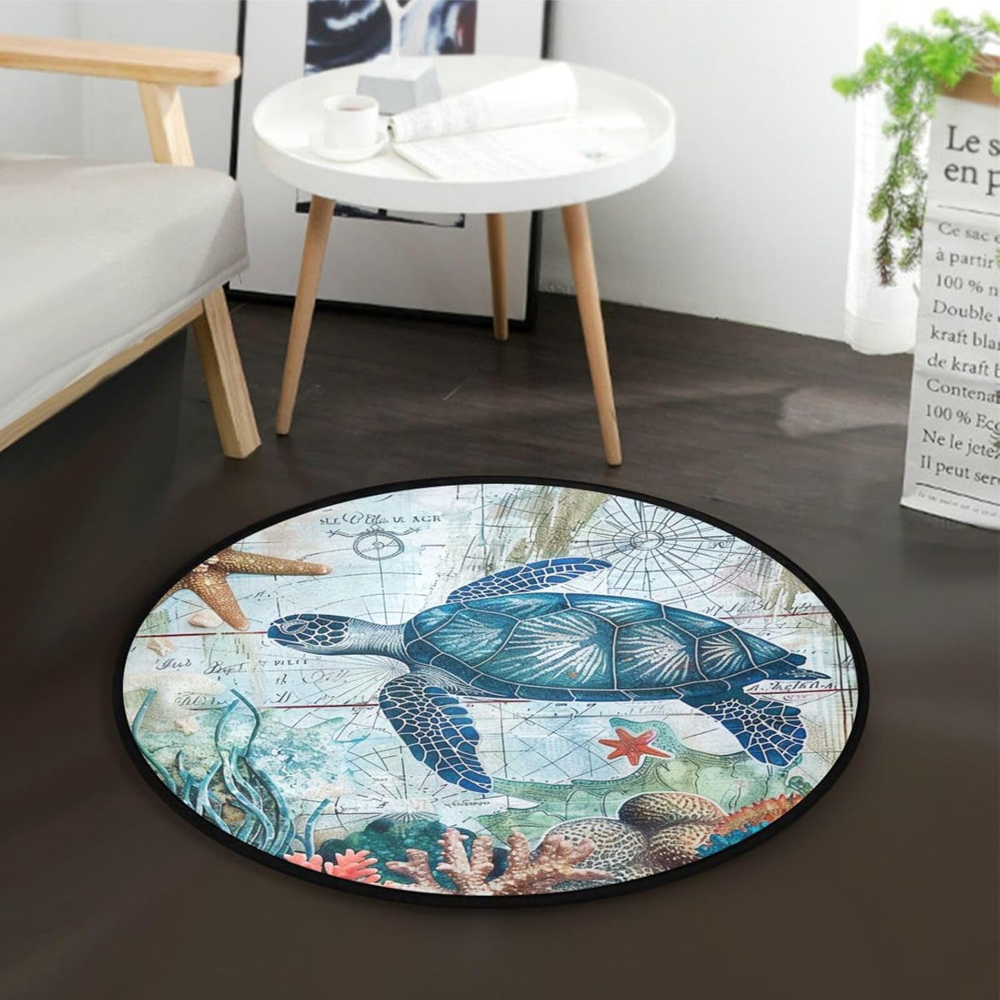 Vdsrup Ocean Sea Horse Doormat Nautical Seahorse Starfish Round Floor Mat Non Slip Carpet Yoga Mat Rug for Entryway Living Room Bedroom Home Decor 3'