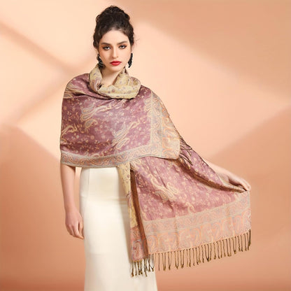 Ciormis Two Tone Silky Paisley Pashmina Shawl Scarf,Soft Women's Rave Jacquard Pashminas Wrap Scarves