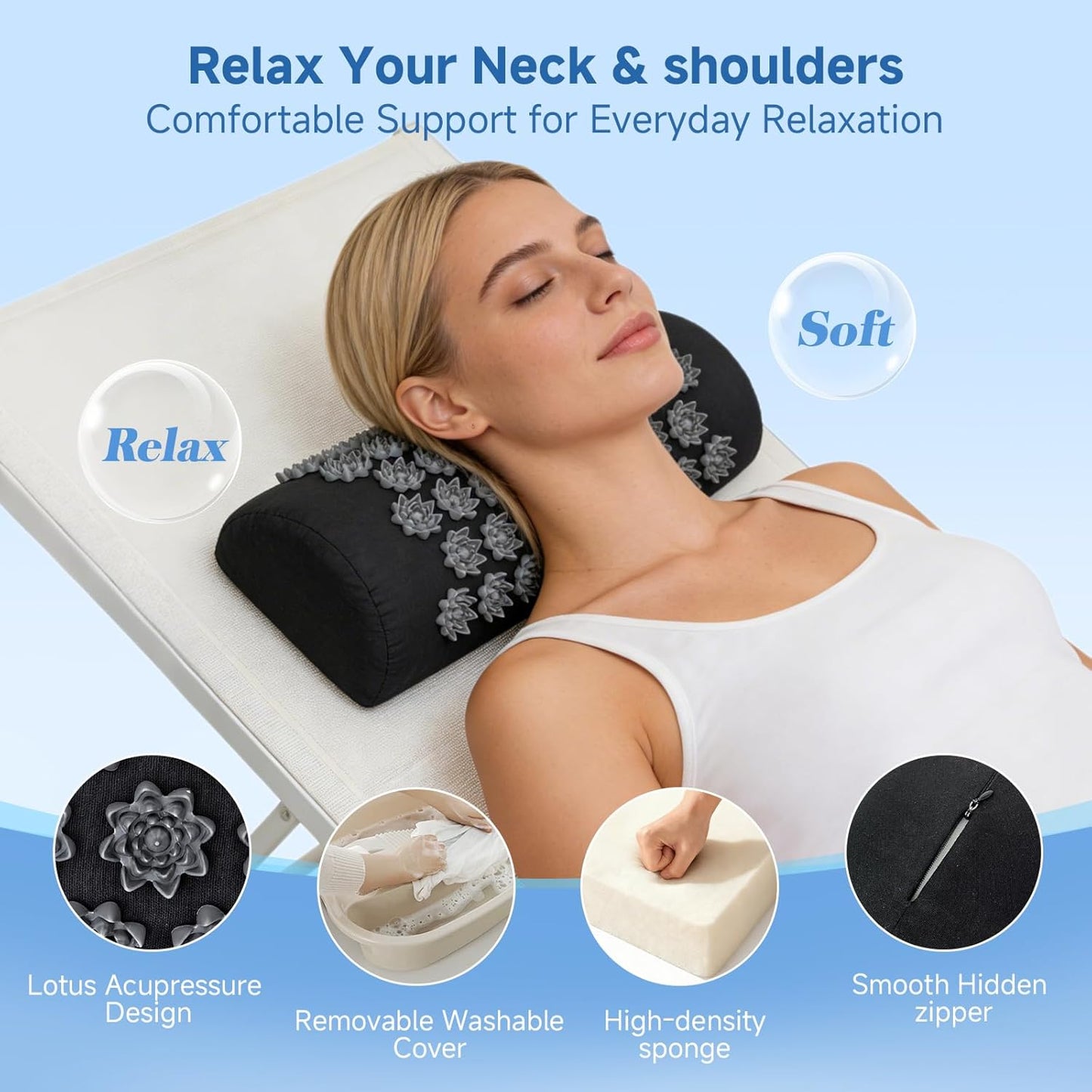 Acupressure Neck Pillow, Ergonomic Neck Support Pillow with Raised Pressure Points, Neck Rest Pillow for Home, Office, Travel, Reading, Relaxation Gift for Women & Men, Light Gray