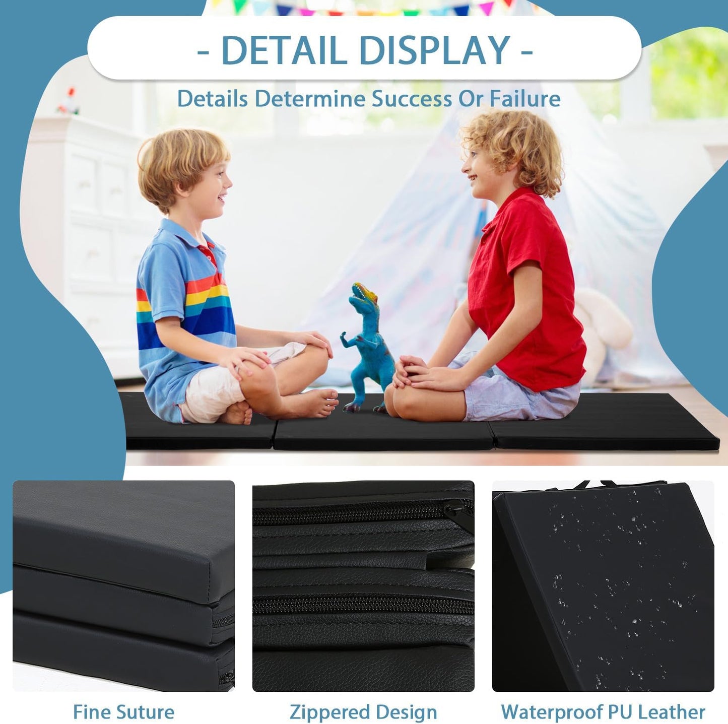 Gymnastics Mat for Tumbling, Folding Tumbling Mat Exercise Mat Gym Mat Tumbling Mats for Kids, Adults, PU Leather Yoga Mat with Carrying Handles