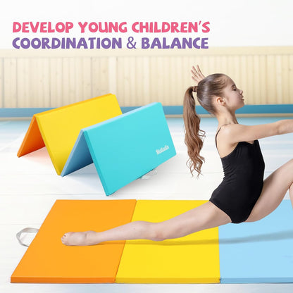 Matladin Folding Gymnastics Mat for Kids, 6'x3'x1"/8'x3'x1" PU Leather Gym Exercise Mats for Tumbling, Cheer, Yoga, Fitness, Pilates and Martial Art