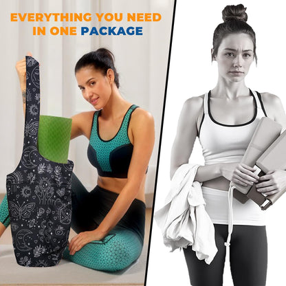 Yoga Mat Bag Carrier for Women Workout Large Waterproof with Zipper Pocket, Keychain and Wide Shoulder Straps