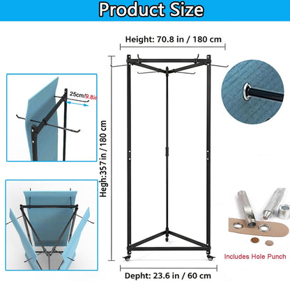 Yoga Mat Holder Hanging, Floor Rolling Yoga Mat cart, Large Capacity Storage Rack, with Includes hole punch, Metal square tube storage shelf for Home Gym, Fitness Club,Yoga Studio (Black)