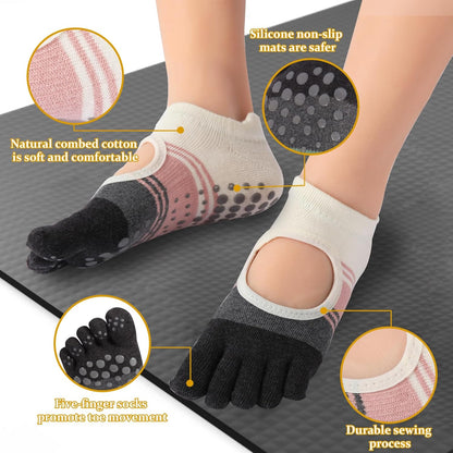 Pilates Socks with Grips for Women,Yoga Socks, Non-Slip Yoga Sock with Toe Separators, Pilates Non Slip Sock