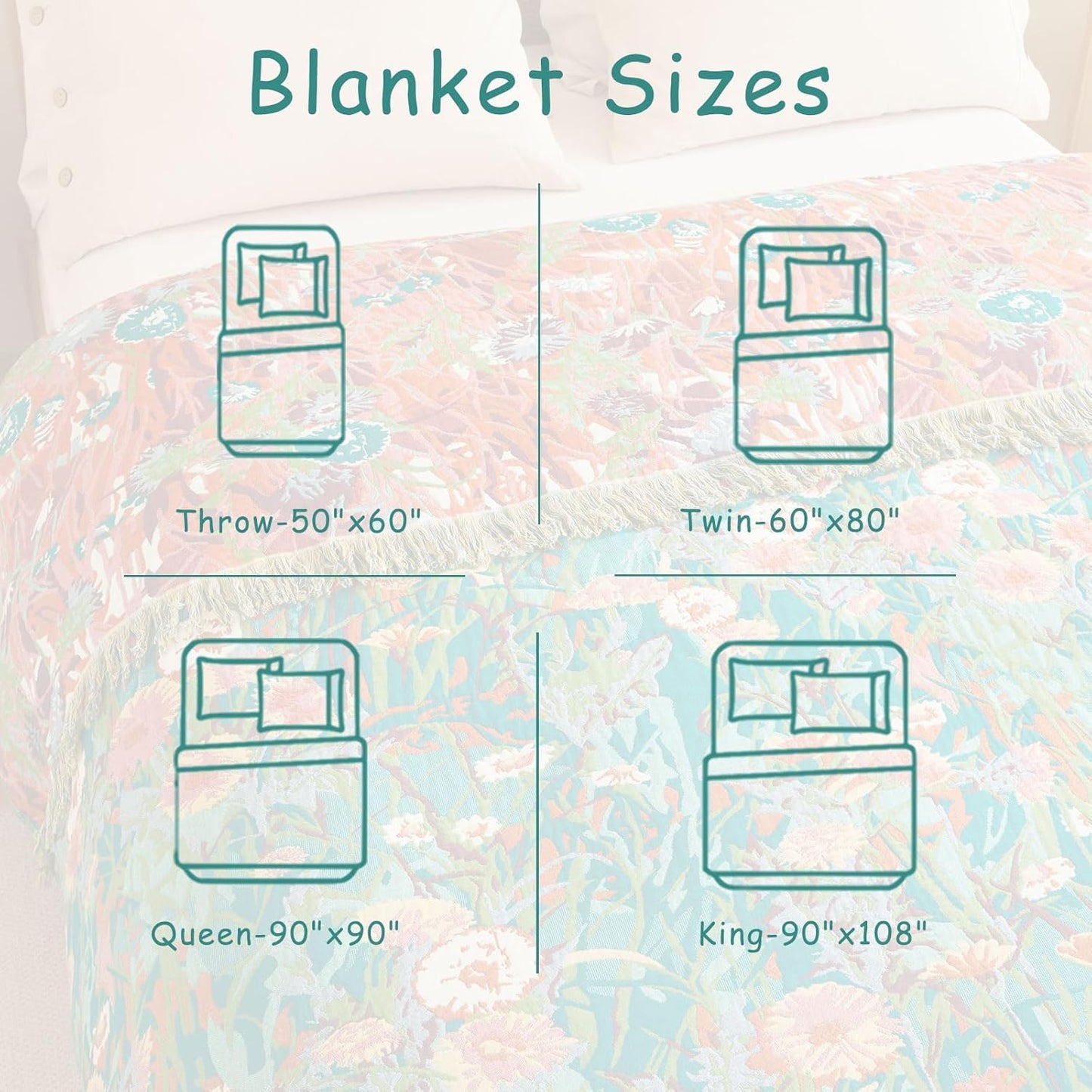 Boho Throw Blanket - 100% Cotton Soft Summer Throw Blanket for Bed, 50"x60" Reversible Breathable Lightweight Blankets, All Seasons Farmhouse Decor Floral Plant Butterfly Throw Quilt