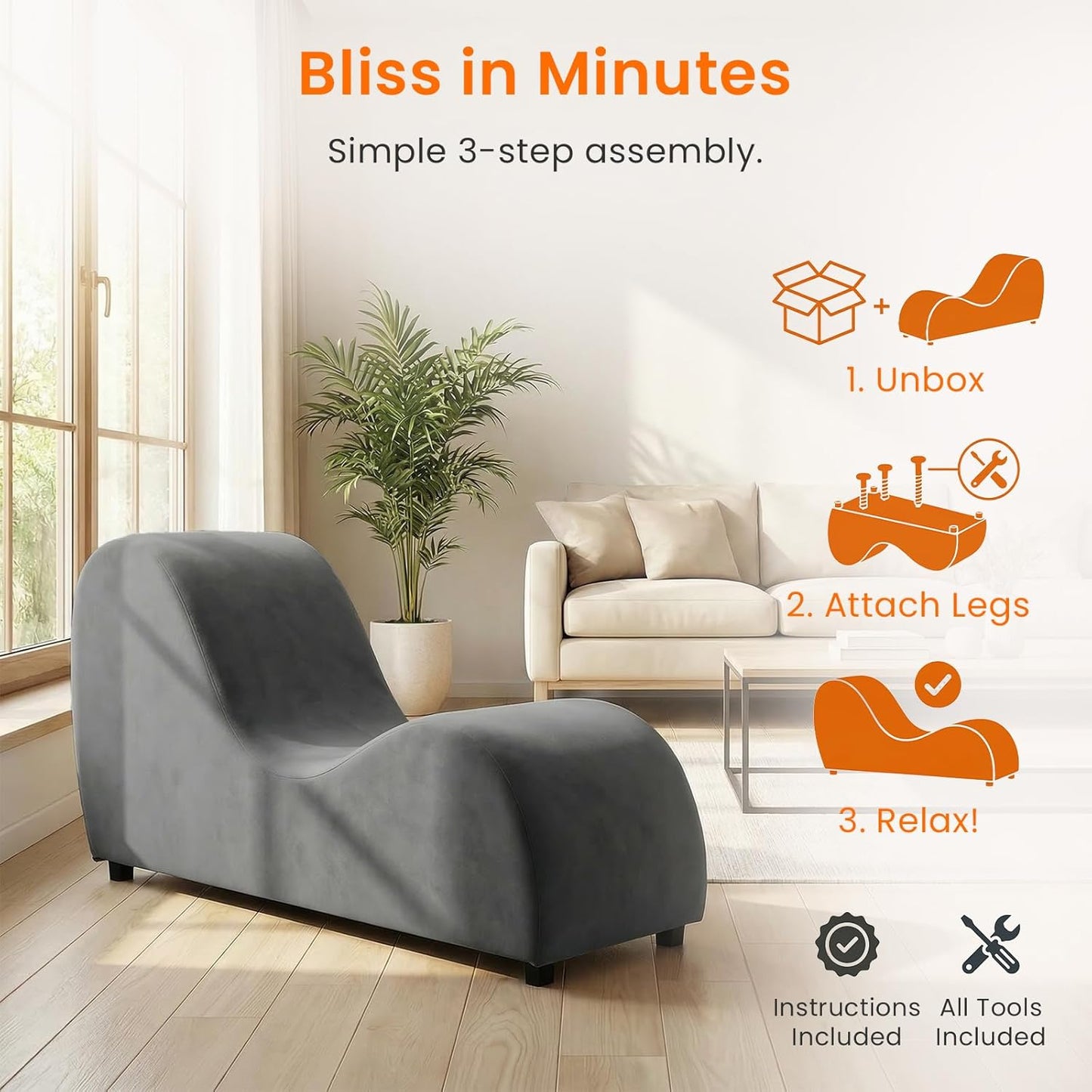 ijuicy Yoga Chair - Velvet Ergonomic Chaise Lounge, Stretching Relaxation Exercise Meditation Chair, Compact 60x18x27 Inches-Dark Grey