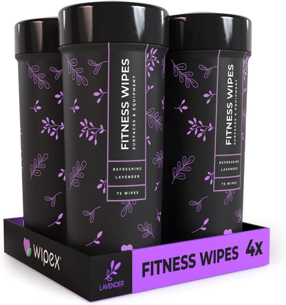 Wipex Yoga Mat Cleaner & Fitness Wipes - Natural Lavender & Vinegar Gym Equipment Cleaner - 75 Gym Wipes to Clean Yoga Mats, Spinning & Peloton Bikes, Weight Machines & Surfaces