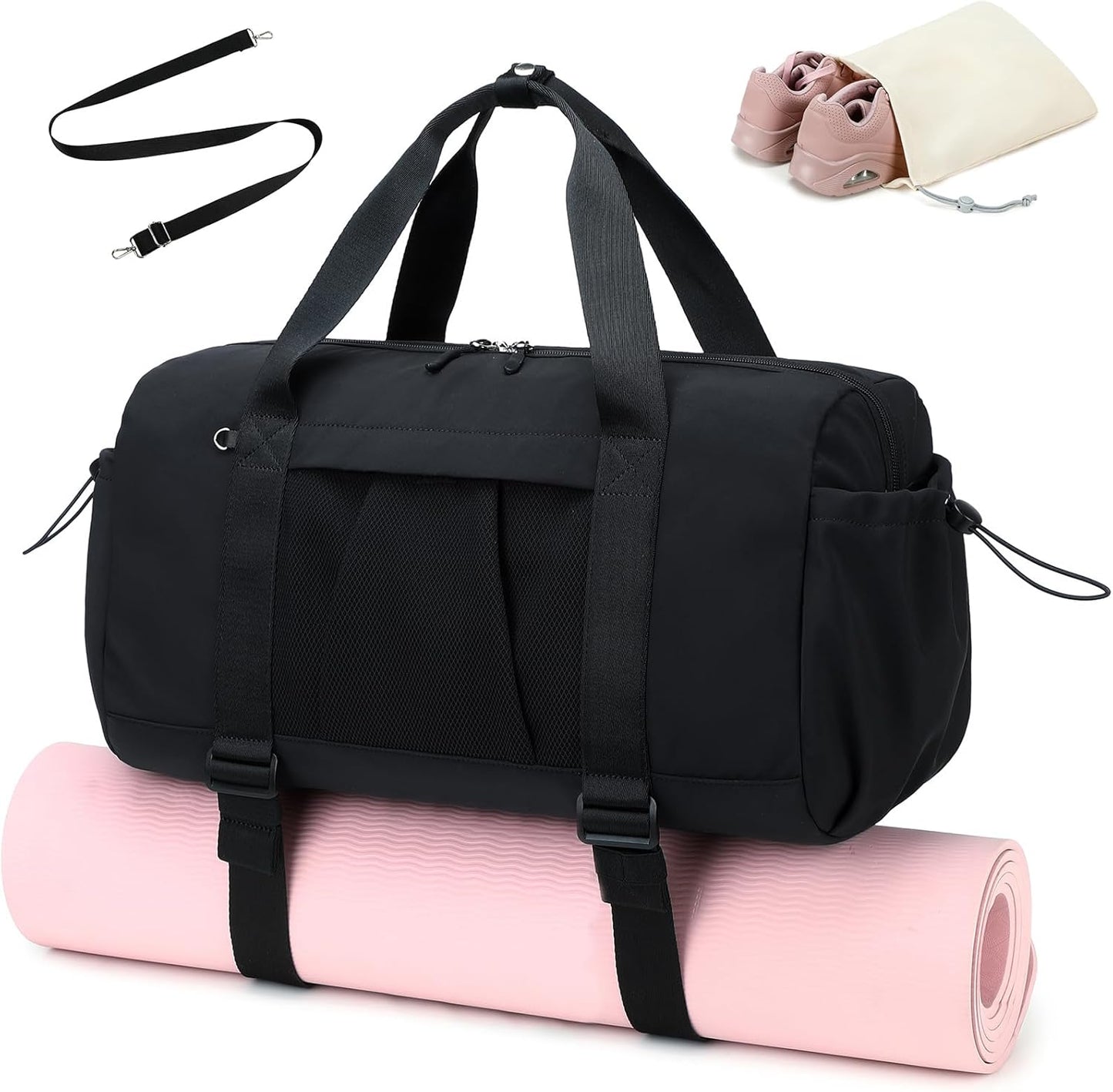 LEDAOU Small Gym Bag for Women, Mini Duffle Bag with Yoga Mat Holder Lightweight Carry On Sports Bag with Separate Shoe Pocket and Wet Pocket Duffel Bags Dance Yoga Workout Bag (Pink)