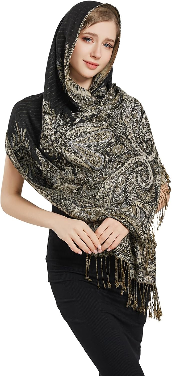 vimate Silky Paisley Pashmina Shawl Scarf-Women's Soft Double-side Jacquard Pashminas Wrap for Evening Dress Travel Shawl