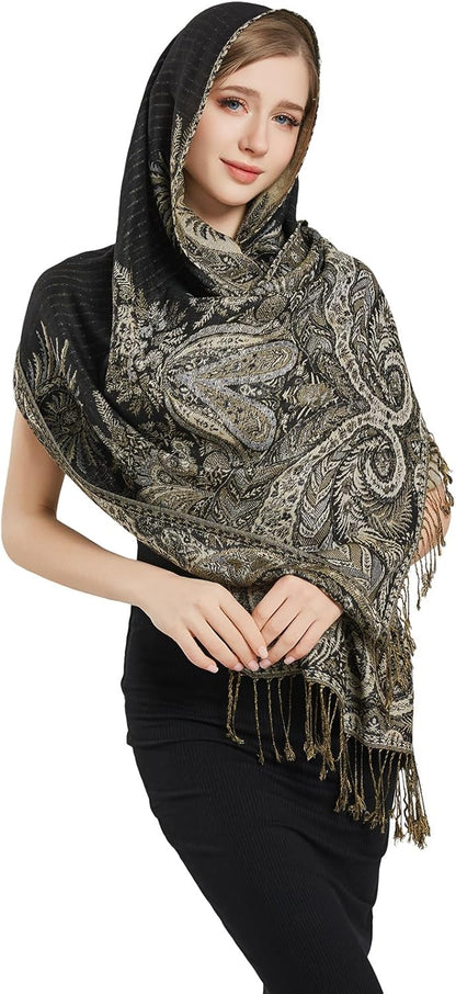 vimate Silky Paisley Pashmina Shawl Scarf-Women's Soft Double-side Jacquard Pashminas Wrap for Evening Dress Travel Shawl