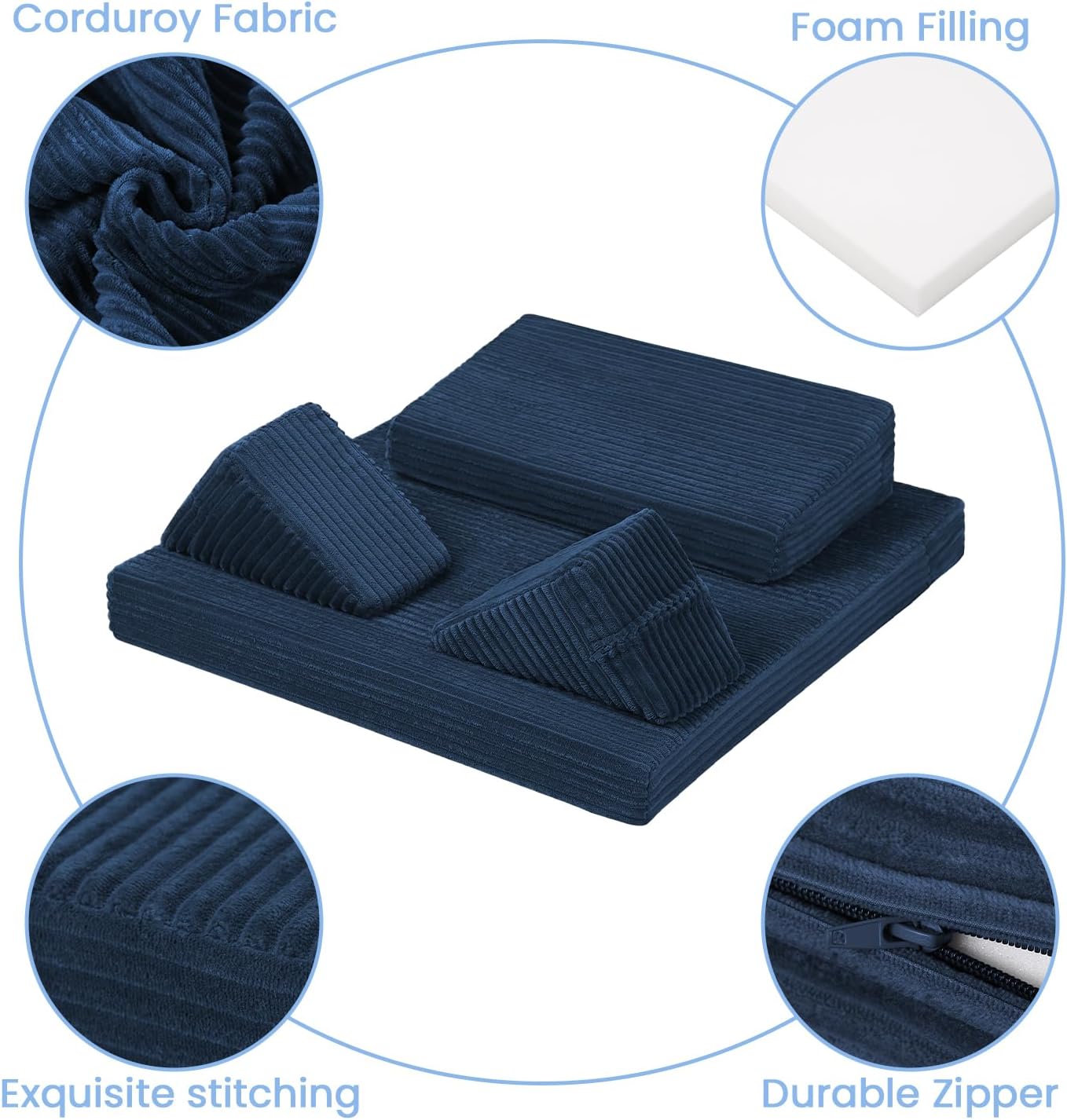 Meditation Cushion Set, Meditation Pillow for Sitting on Floor, Large Yoga Pillow with Knee Support, Washable Zafu Meditation Mat, 3 Shapes Floor Pillow for Adults, Dark Grey