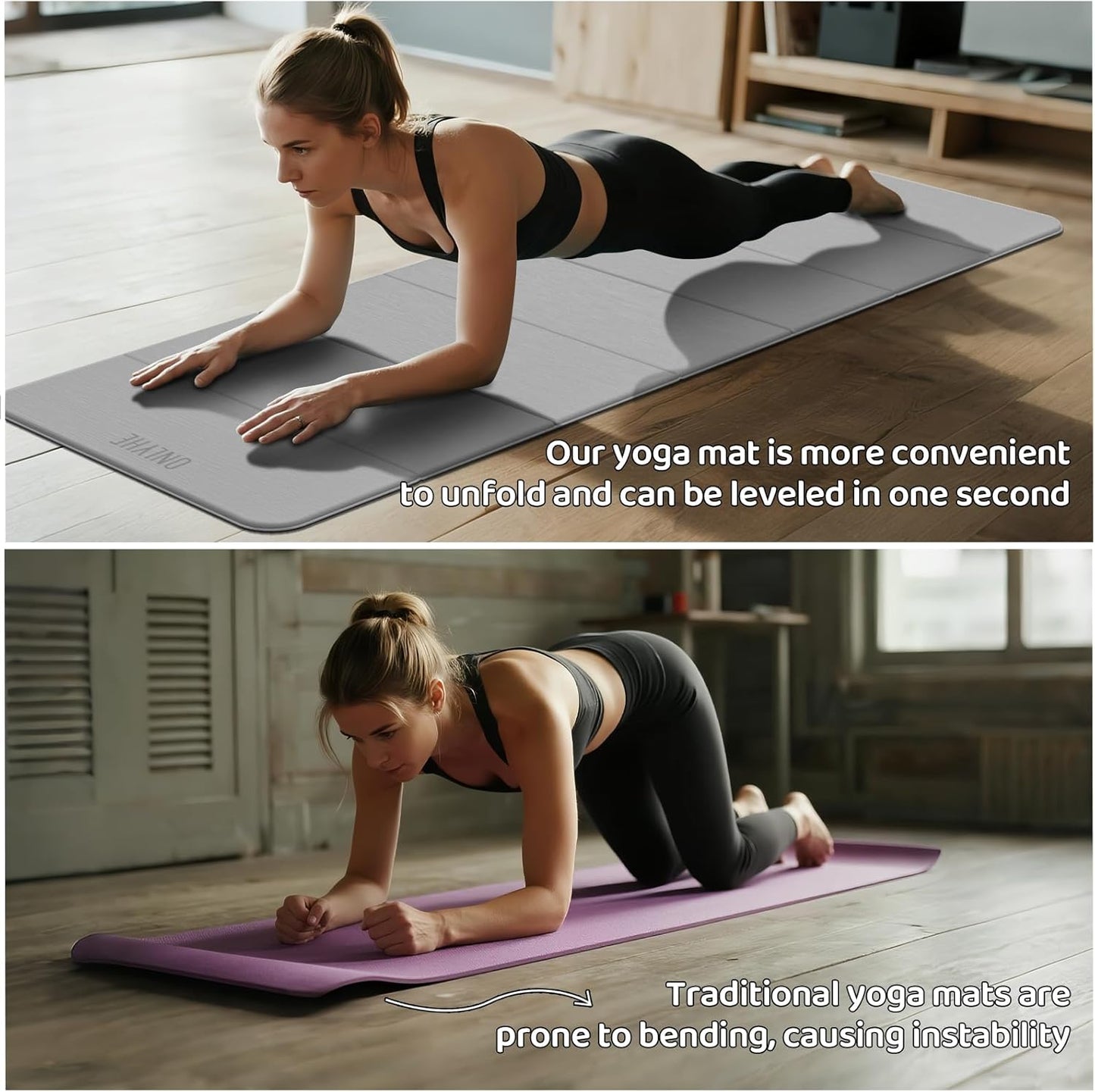 Foldable Yoga Mat Exercise Mat for Home Workout, Comfortable and Durable, 8mm Thick Portable Folding Mat, Non-Slip, Pilates Mat Thick, Outdoor Use, Meditation, Travel, Camping (71"x24" x 0.3") (Milk Coffee + Black) (Brown+Black)