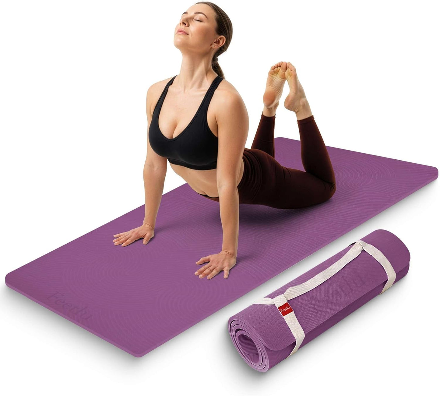 Extra Thick 12mm Exercise Mat – Non-Slip, Joint-Friendly & Cushioned Fitness Mat for Yoga, Pilates & Floor Workouts – Durable, Supportive & Includes Feetlu Classic Strap