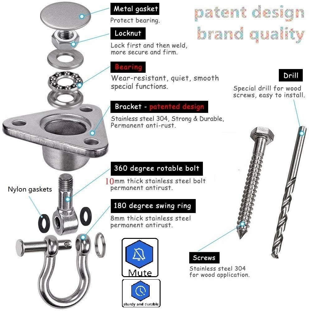 9M Stainless Steel Hanger with Smooth Swing Bearings, Heavy Duty 180°+360° Swivel Swing Hook, 1500 lb Capacity Playground Yoga Hammock Chair Rope, sandbag Porch Swing Bag Sleeve