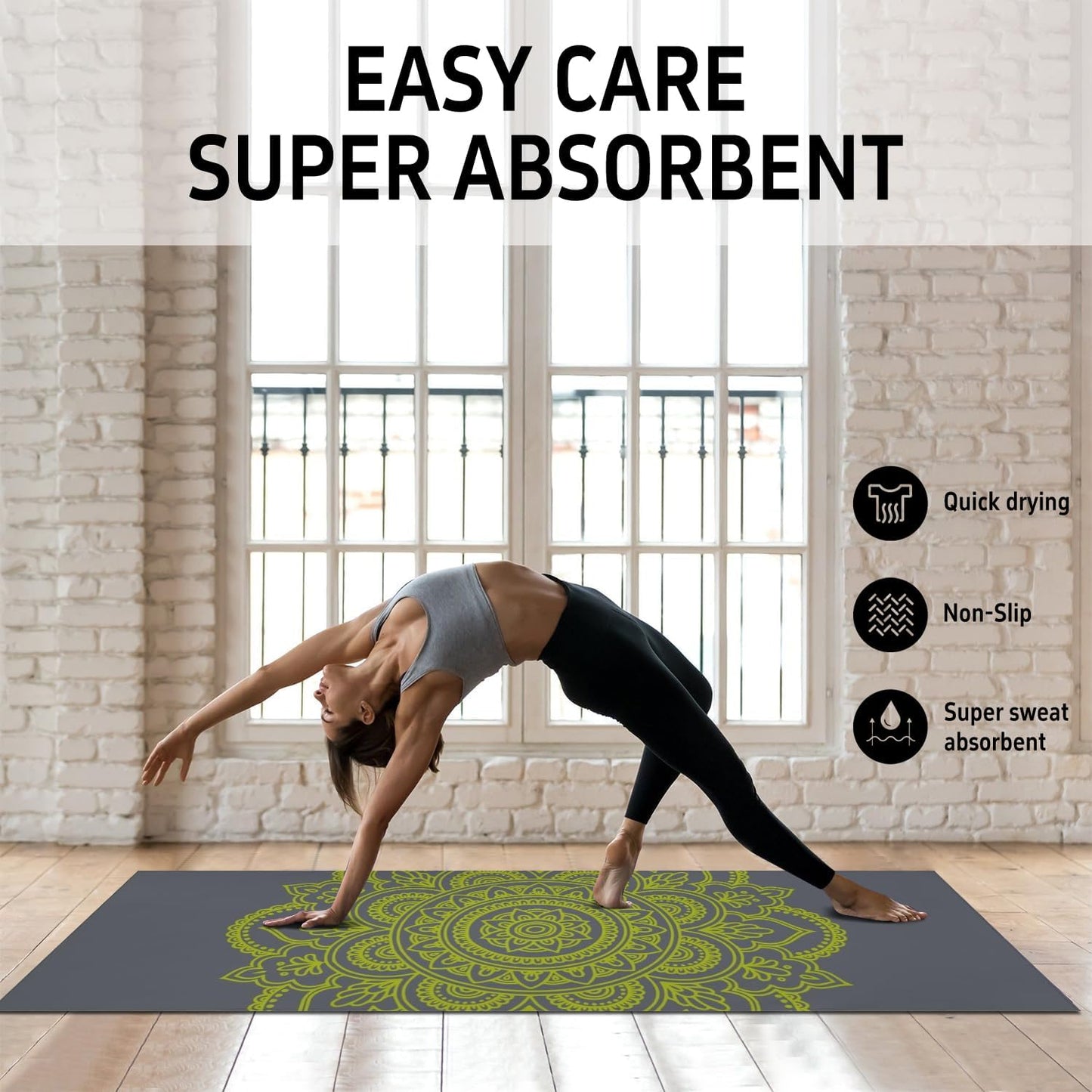 Hot Yoga Mat Towel with Corner Pockets Yoga Towels for Hot Yoga Non Slip with Travel Bag Sweat Absorbent Yoga Blankets Mat Cover for Workout Gym 70"x26" (Mountain-01, 70x26)