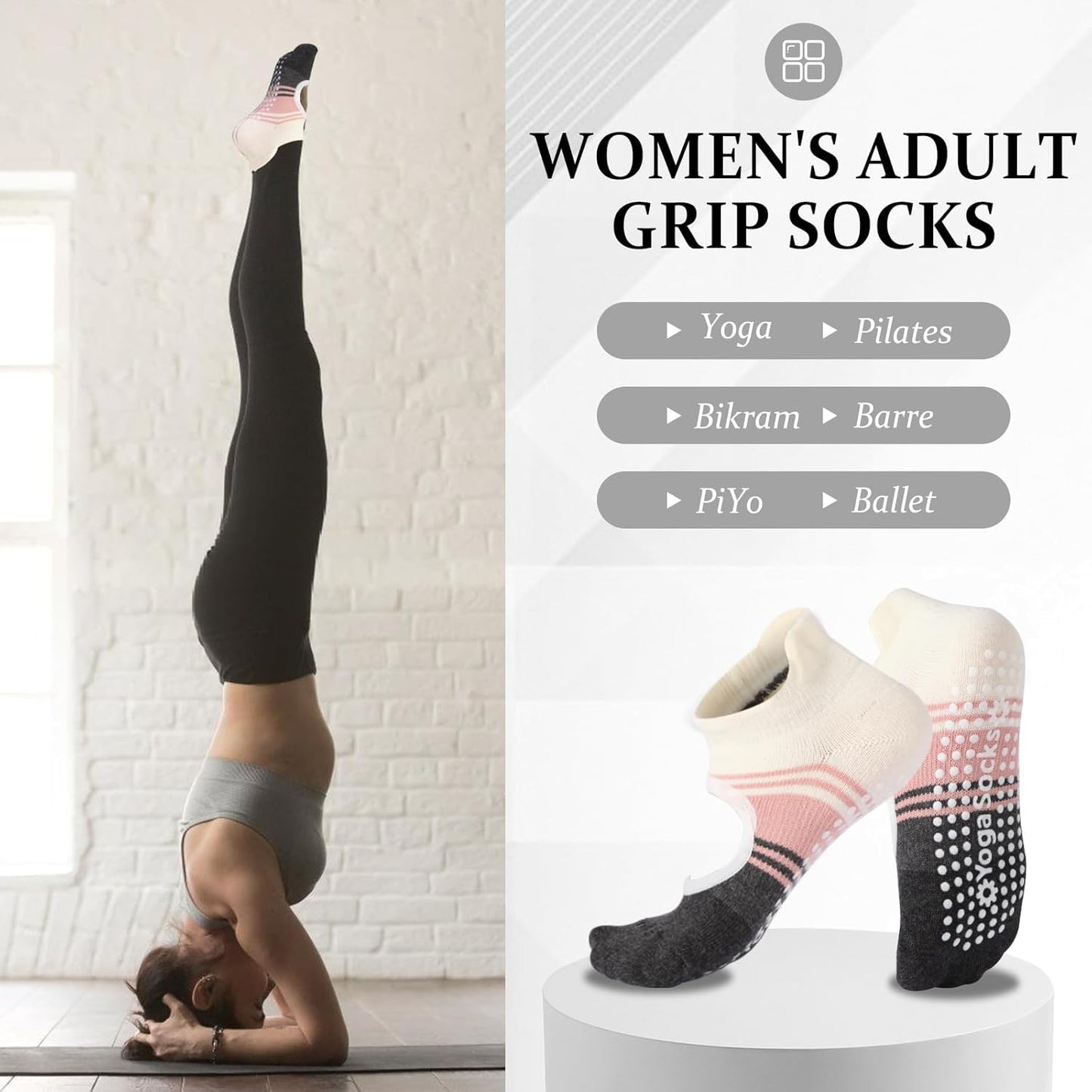 Pilates Socks with Grips for Women,Yoga Socks, Non-Slip Yoga Sock with Toe Separators, Pilates Non Slip Sock