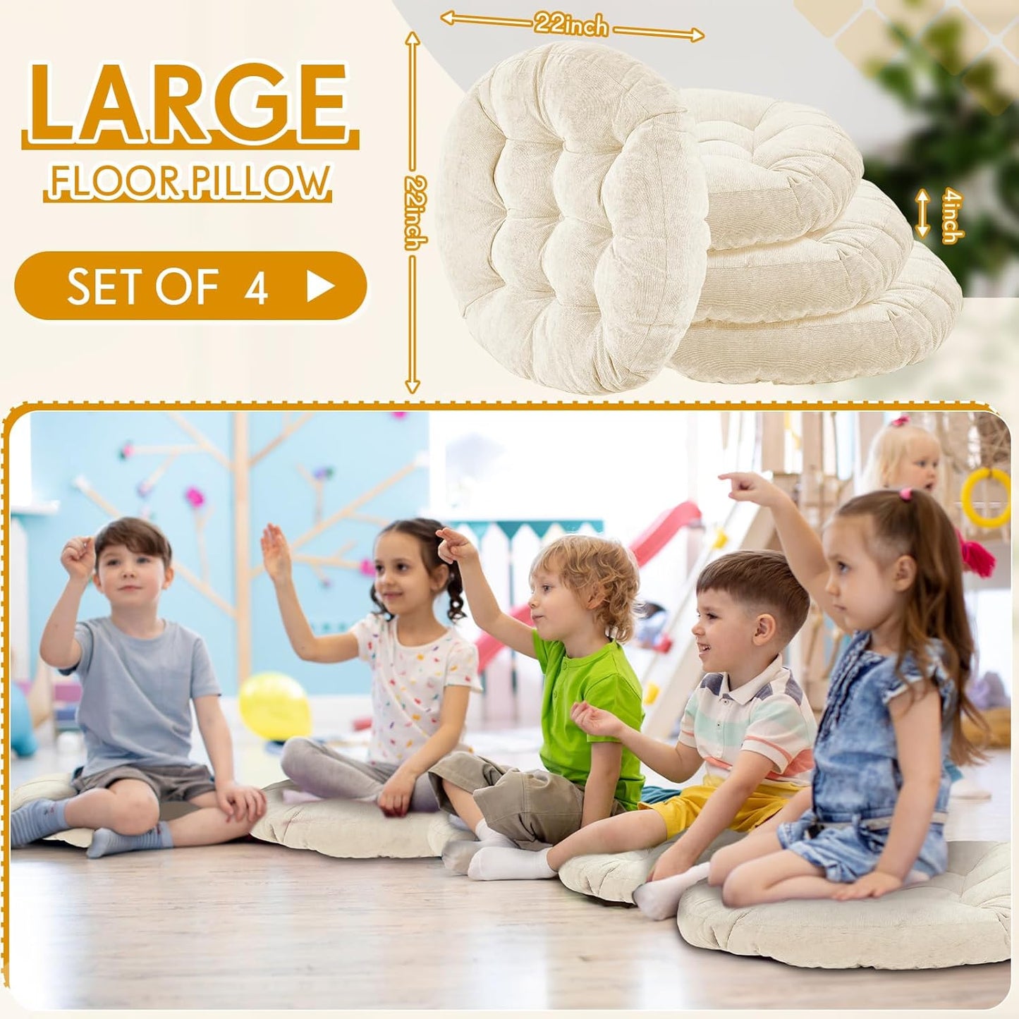 Jerify Floor Pillow Cushions Large Round Square Large Meditation Floor Pillow for Classroom Adult Meditation Picnic Party Seating Learning Daycare School(Square,Mixed Colors,4 Pcs)