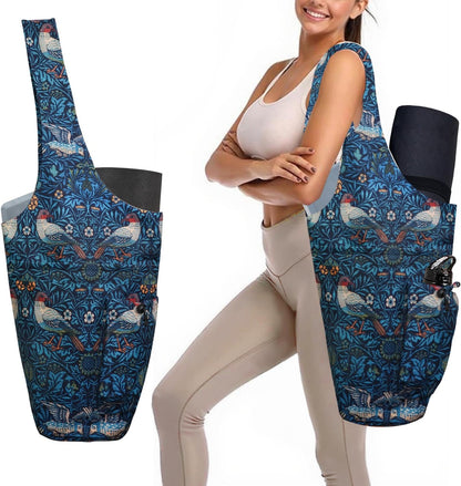 Yoga Mat Bag Carrier for Women Workout Large Waterproof with Zipper Pocket, Keychain and Wide Shoulder Straps