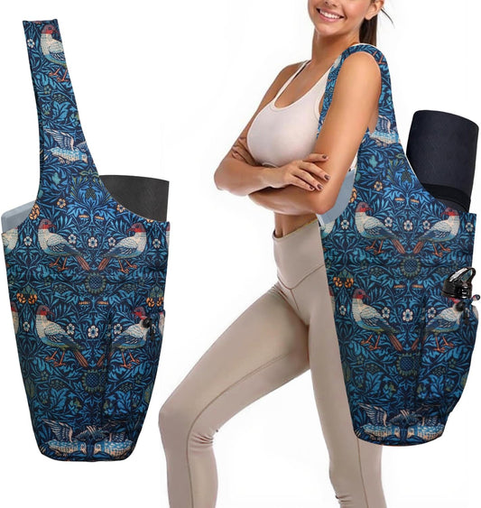 Yoga Mat Bag Carrier for Women Workout Large Waterproof with Zipper Pocket, Keychain and Wide Shoulder Straps