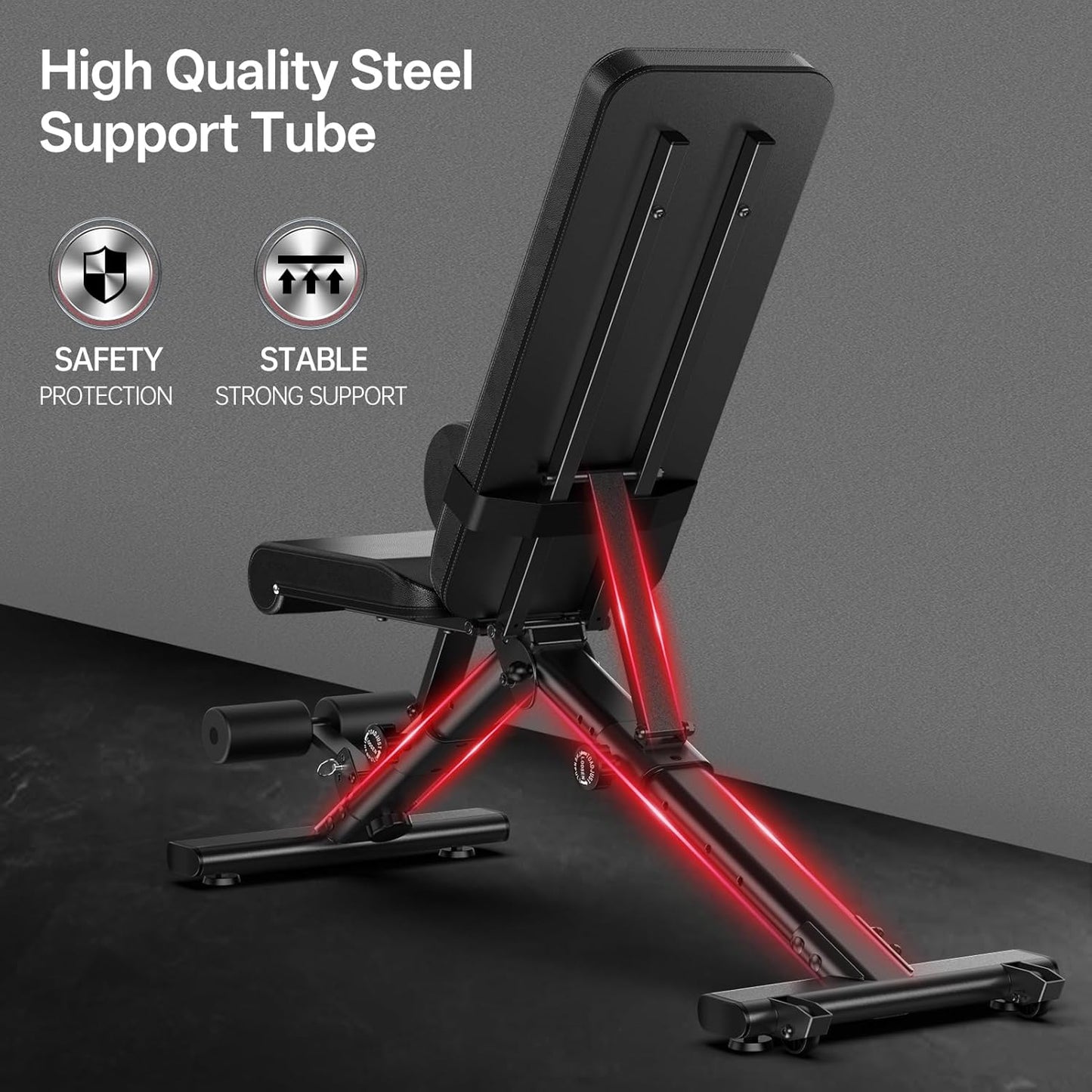 PASYOU Adjustable Weight Bench for Home Gym, Foldable Workout Benches with 660LBS, Exercise Bench for Incline Decline Flat Bench Press, Foldable Strength Bench for Daily Training