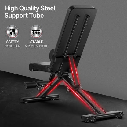 PASYOU Adjustable Weight Bench for Home Gym, Foldable Workout Benches with 660LBS, Exercise Bench for Incline Decline Flat Bench Press, Foldable Strength Bench for Daily Training