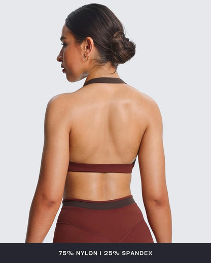 Aoxjox Women's Color Block Halter Workout Sports Bras Fitness Athletic Vanessa Bra Yoga Crop Tank