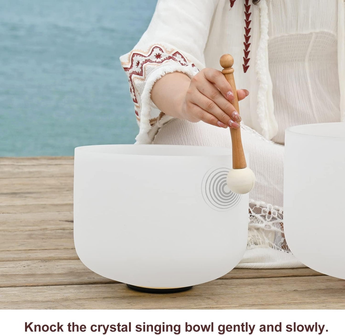 CVNC 440HZ 7"G+9"E+11"C 3 PCS Frosted Crystal Singing Bowls Set with Bag Mallets and Rubber O-rings for Sound Healing Bath Therapy Meditation Yoga Instrument Zen