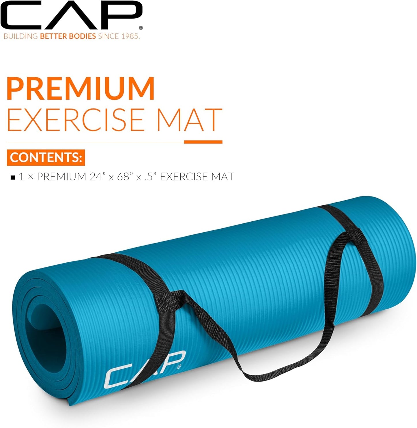 CAP Barbell 1/2-Inch High Density Exercise Yoga Mat with Strap | Multiple Options